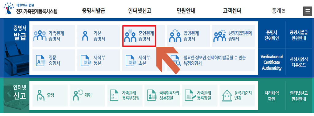 혼인관계증명서 인터넷 발급