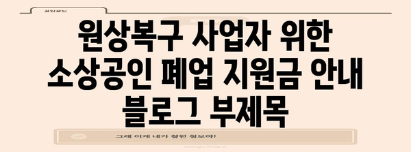 원상복구 사업자 위한 소상공인 폐업 지원금 안내